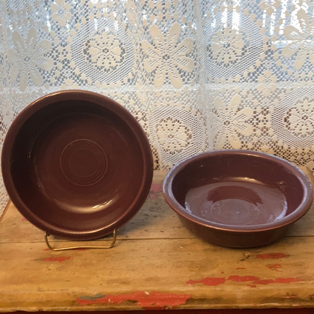 Pair of Fiestaware soup/cereal bowls. Gently used in Heather 6 & 7/8 inches.
